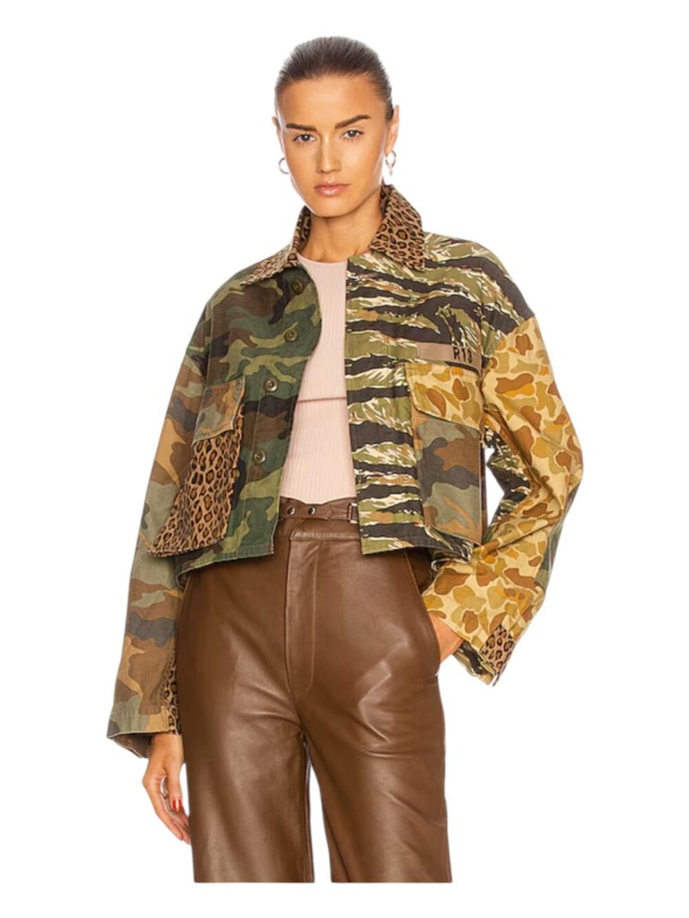 R13 Surplus Patchwork Camo Leopard Cropped Military Jacket | Medium $300 or OBO - Picture 11 of 12